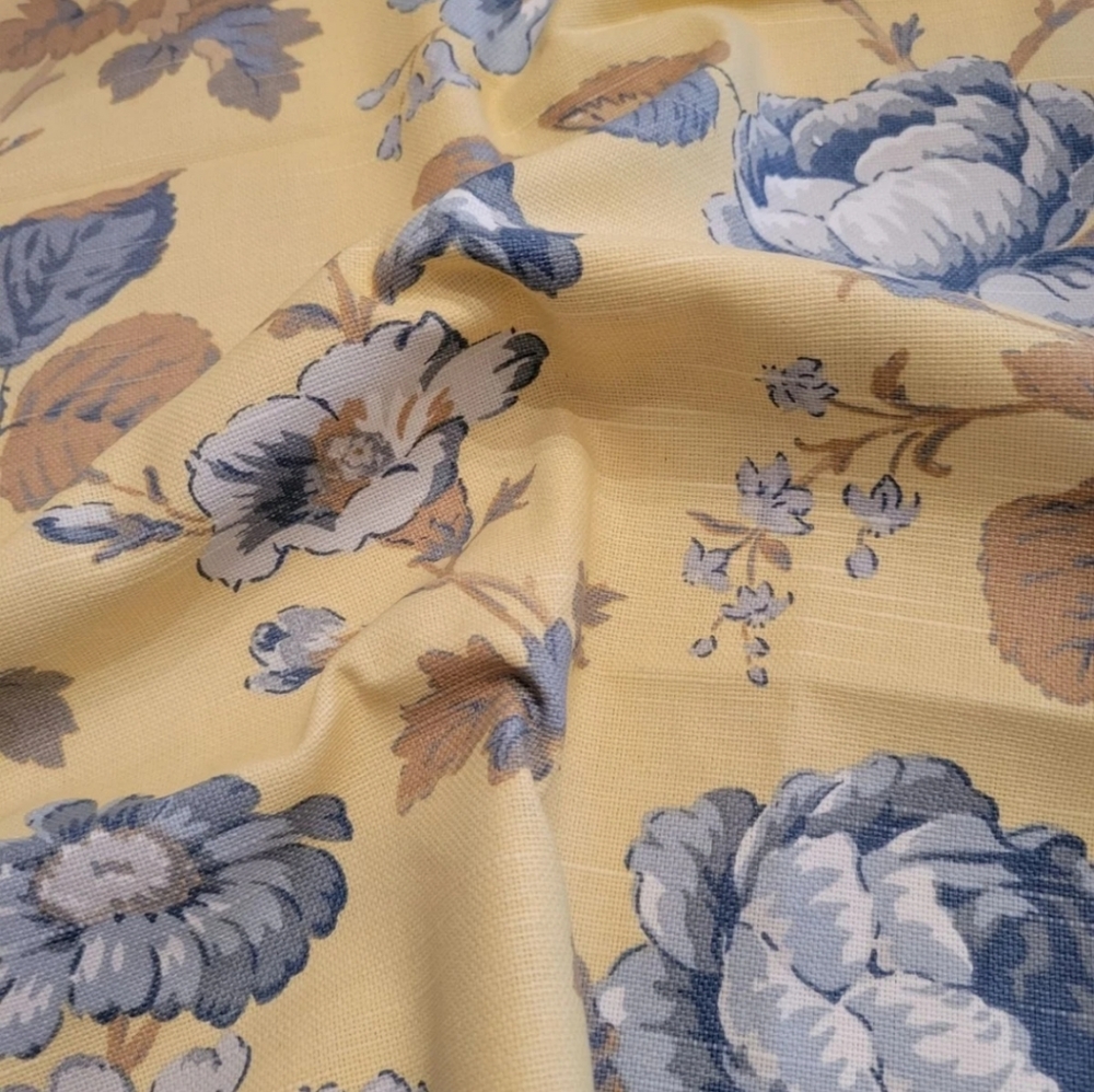 Blue yellow Floral home decor fabric PORTFOLIO screenprint 2 yds